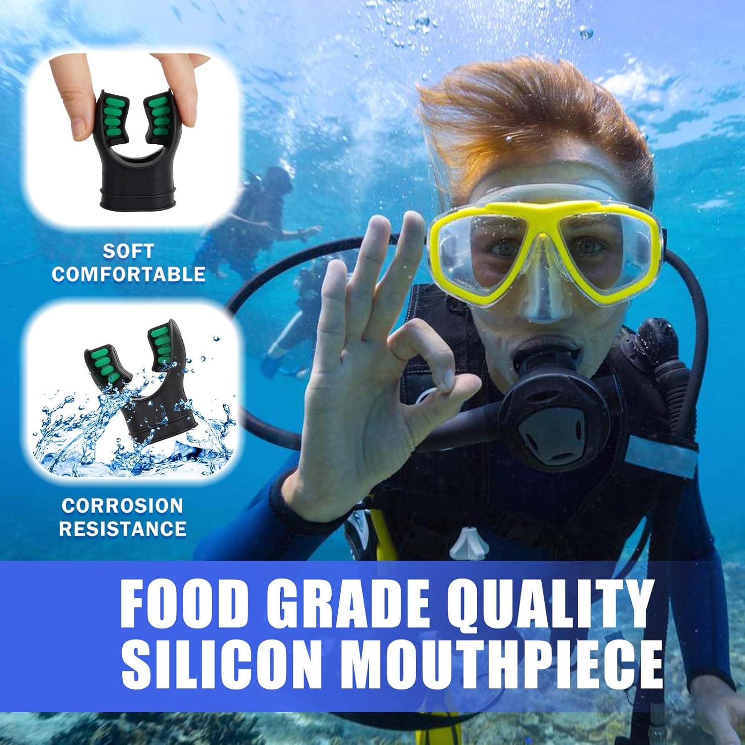 JUSTOOP Boquilla de buceo, boquilla de silicona para esnórquel de repuesto con lazo regulador, se adapta a la mayoría de los reguladores estándar,