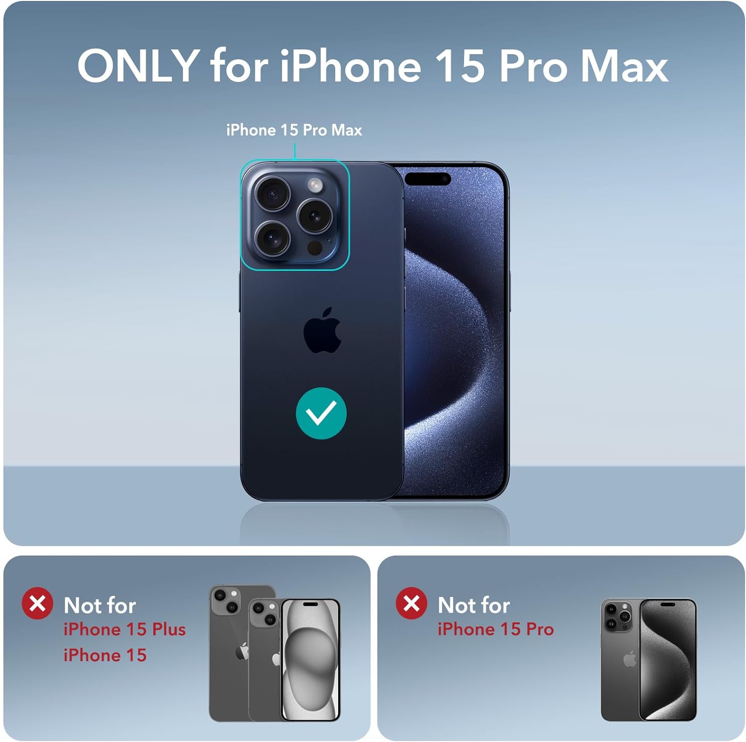 ESR Funda para iPhone 15 Pro Max, compatible con MagSafe, juego con 2 protectores de pantalla y protectores de lente individual, esquinas de