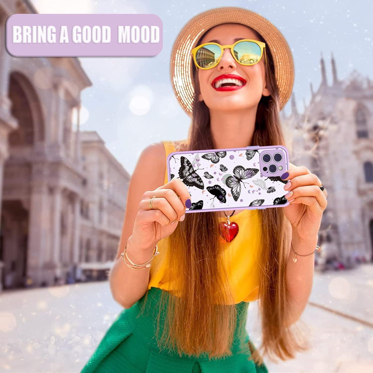 Funda para iPhone 13 Pro Max a la moda, diseño de mariposas negras para mujeres y niñas, estética, a prueba de golpes, cubierta protectora trasera