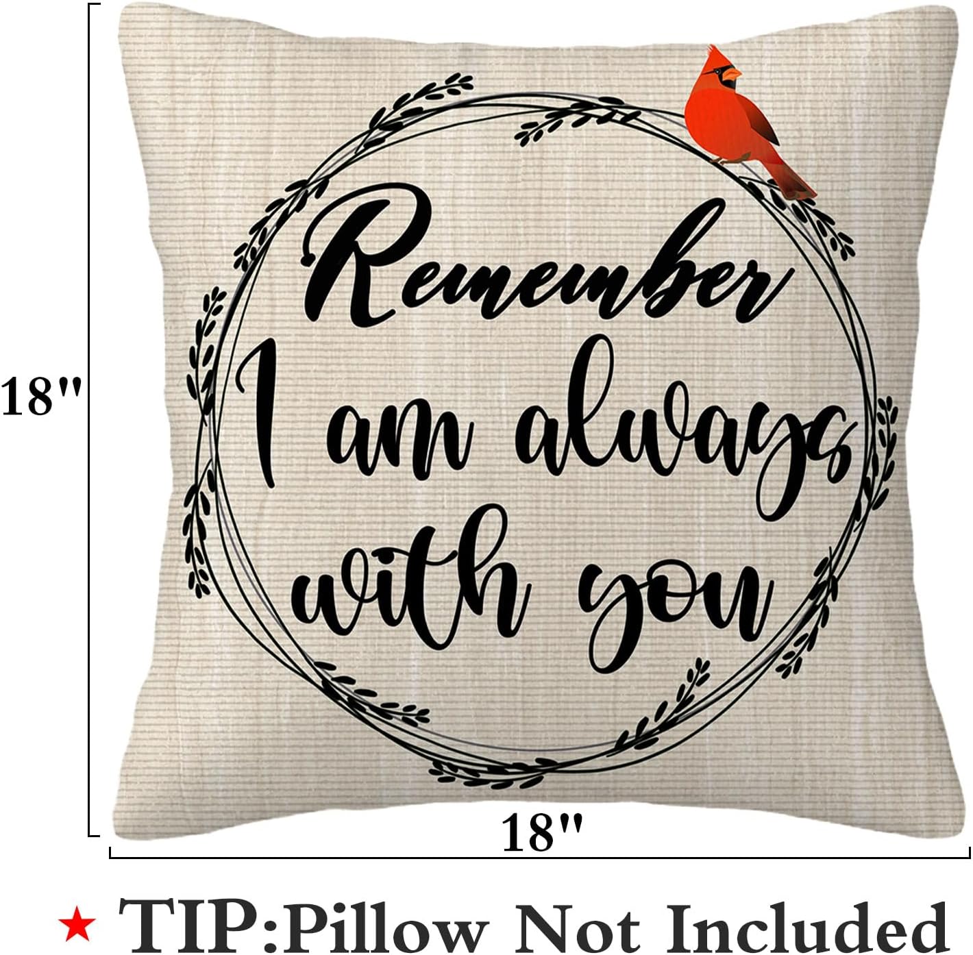 Fundas de almohada Remember I Am Always with You Cardinal – Fundas de almohada súper suaves de 18 x 18 pulgadas, funda de cojín cuadrada para