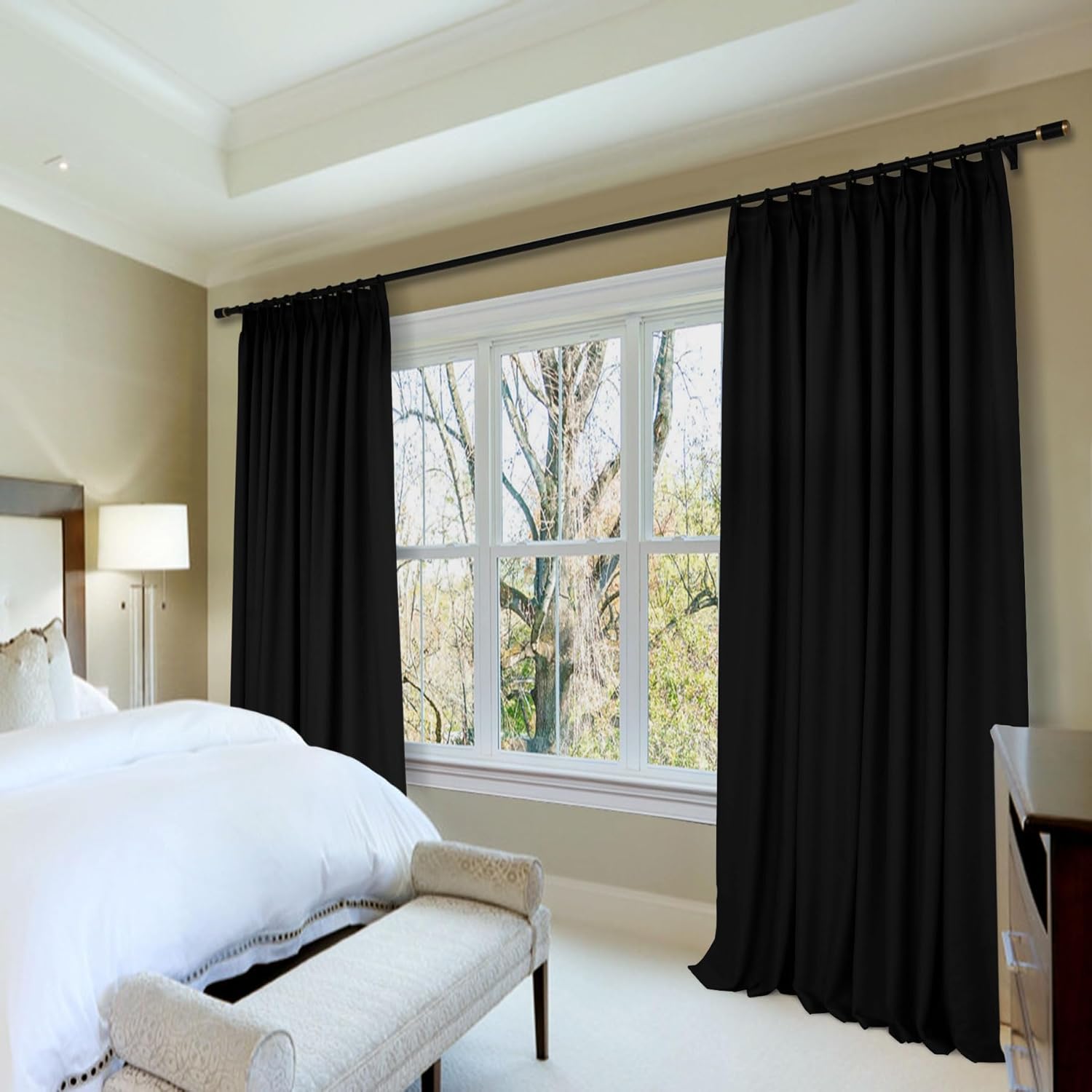 Macochico Cortinas plisadas de lino para oscurecer la habitación, paneles plisados filtrantes de luz para sala de estar y dormitorio (negro, 72