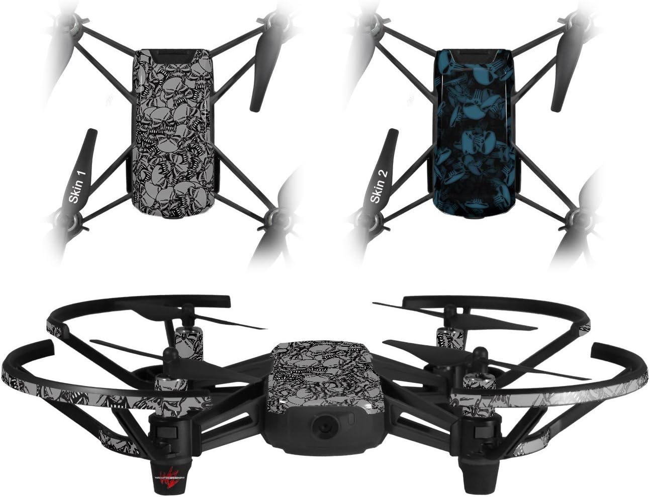 Skin Decal Wrap 2 Pack for DJI Ryze Tello Drone Scattered Skulls Gray DRONE NOT INCLUDED