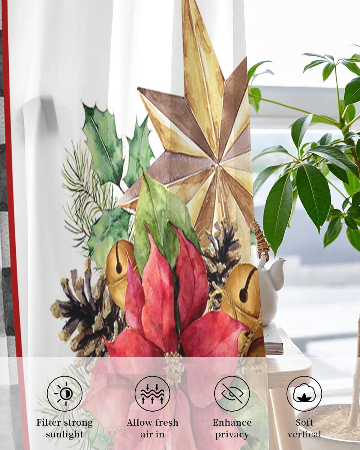 Buffalo – Cortinas traslúcidas de Navidad de 84 pulgadas de largo, juego de 2 paneles de cortinas para cocina, dormitorio, sala de estar, puerta,