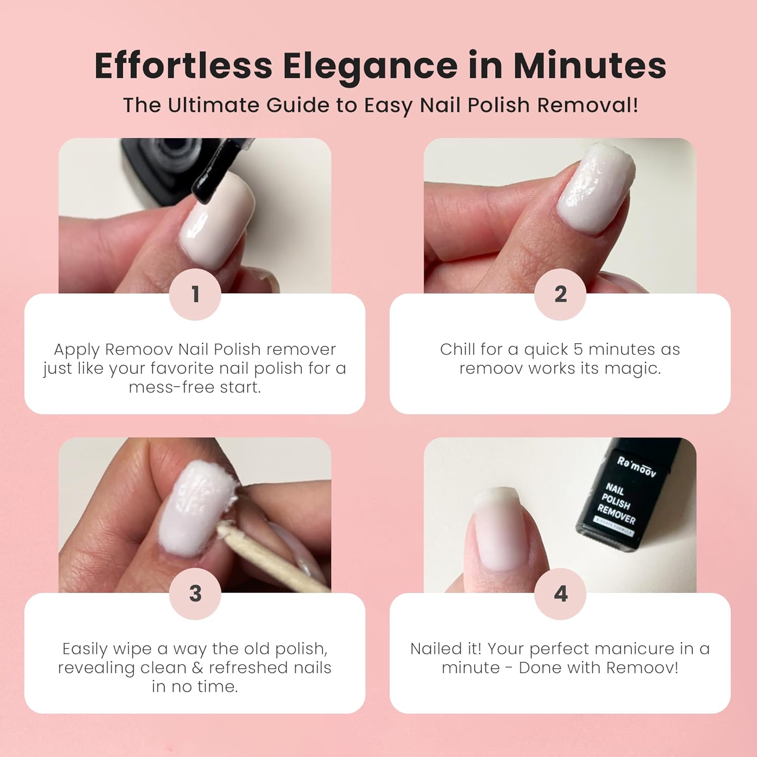 Removedor de esmalte de uñas, esmalte de gel acrílico en gel en casa, removedor de manicura, fórmula libre de acetona de 5 minutos, limpiador no