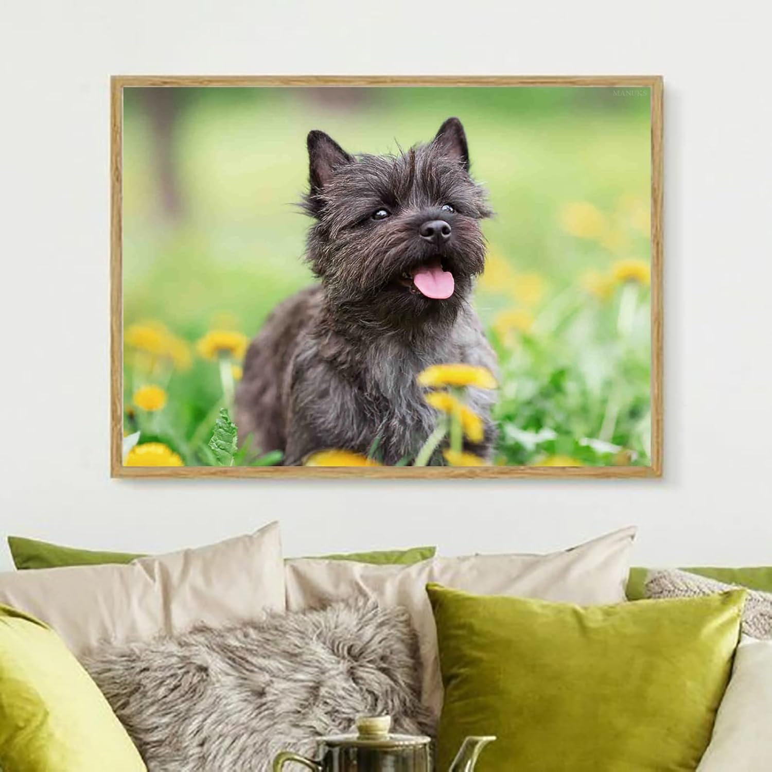 Kit de pintura de diamantes para bricolaje, perro Cairn Terrier redondo, punto de cruz, arte por número, para adultos, decoración de pared, regalos