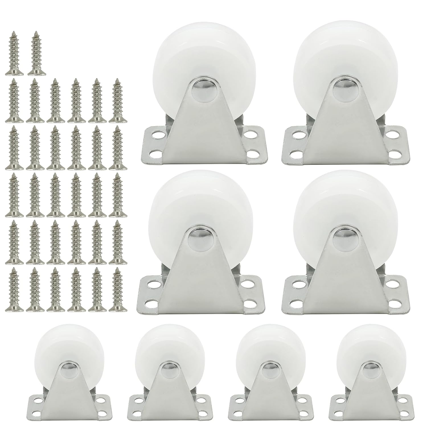 8 ruedas giratorias de 1.5 pulgadas, ruedas giratorias fijas no giratorias, ruedas ocultas de plástico duro blanco para muebles, electrodomésticos