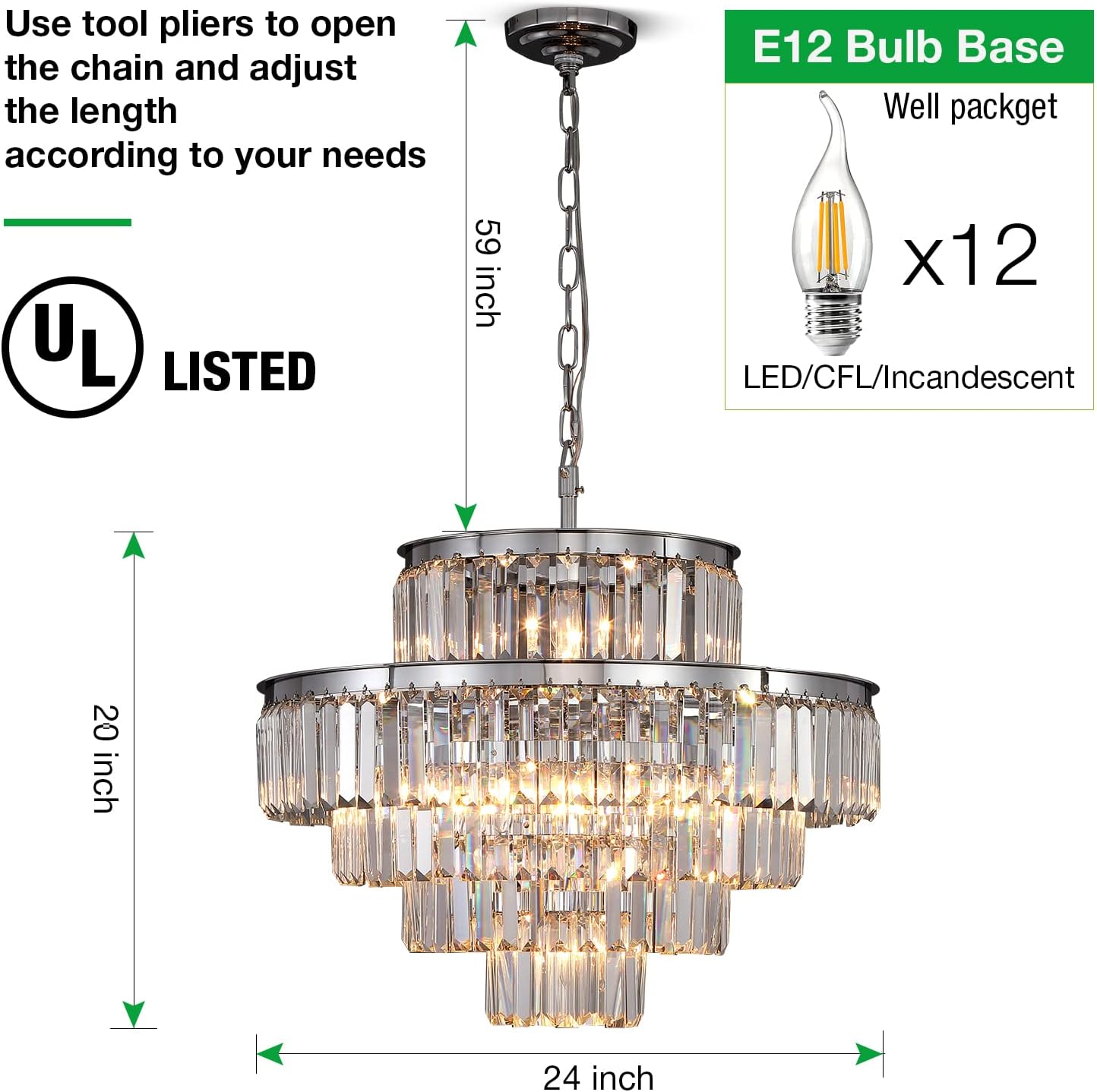 Candelabros y luces de cristal de estilo moderno cromado, colgantes redondos, clásicos, lámpara de techo colgante de 5 niveles para comedor y sala