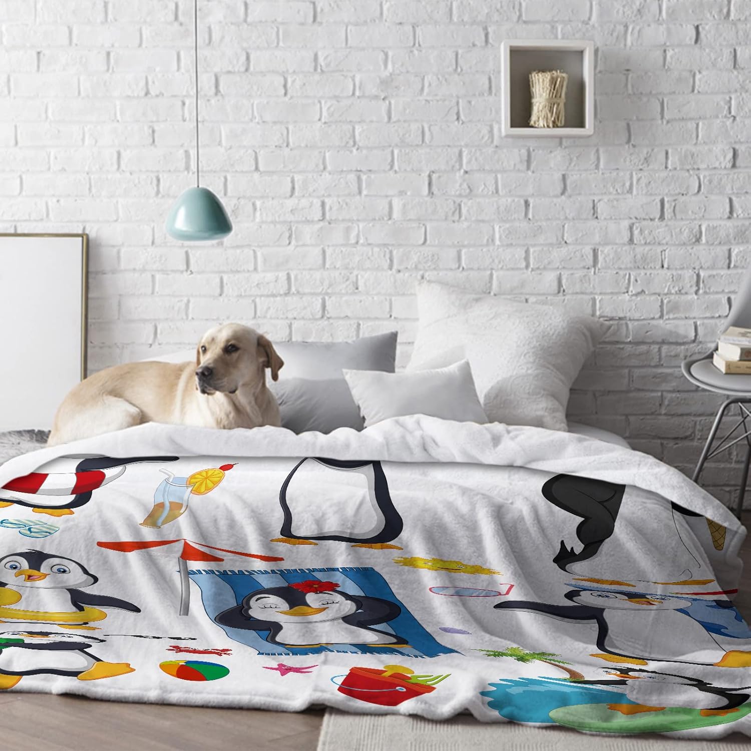 Manta de pingüino para niños, bonita manta con estampado de animales antárticos para niños y niñas, suave y acogedora manta de franela ligera de