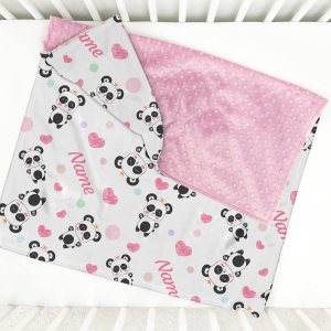 Manta de bebé personalizada con estampado de panda lindo con nombre, patrones de corazones de panda personalizados para bebés, regalos de cumpleaños Manta de bebé personalizada con estampado de panda lindo con nombre, patrones de corazones de panda personalizados para bebés, regalos de cumpleaños