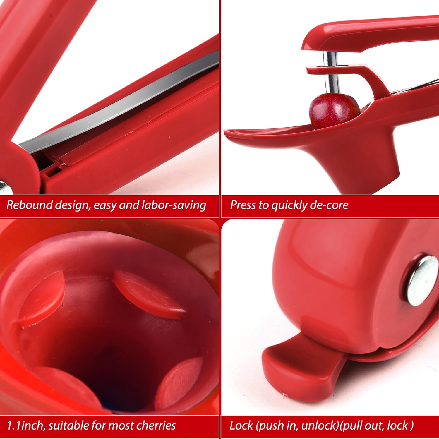 Cherry Pitter – Herramienta para eliminar semillas de cereza Makmzoon – Rojo