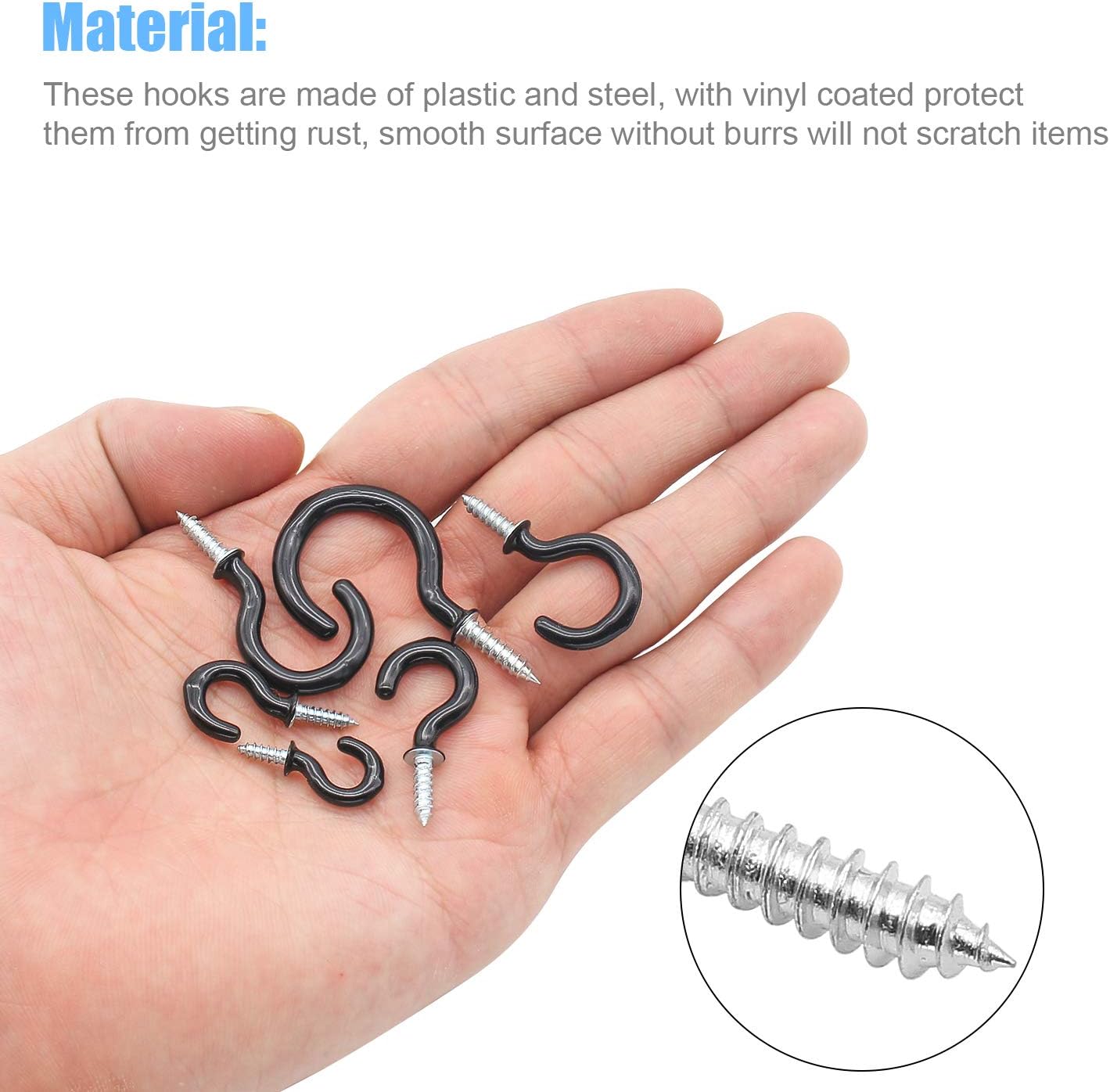 DYWISHKEY Ganchos de tornillo para colgar, 110 unidades, 6 tamaños, juego de ganchos para tazas, ganchos de techo recubiertos de vinilo, ganchos