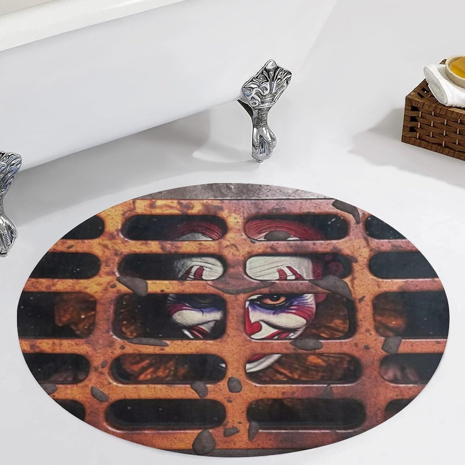 Alfombra redonda de payaso de terror 3D para Halloween, alfombra circular para baño, dormitorio, cocina, alfombra antideslizante de 2 pies