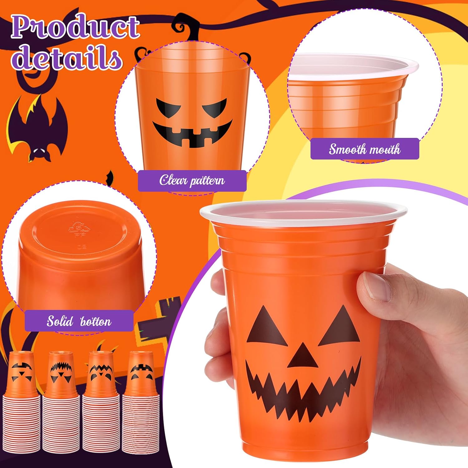 120 vasos transparentes de plástico desechables de 12 onzas para fiesta de Halloween, suministros para fiesta de Halloween, café (clásico)