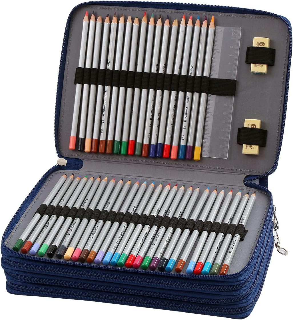 Lbxgap Estuche organizador portátil de 200 ranuras con patrón de impresión para bolígrafos o marcadores de acuarela, estuche organizador para