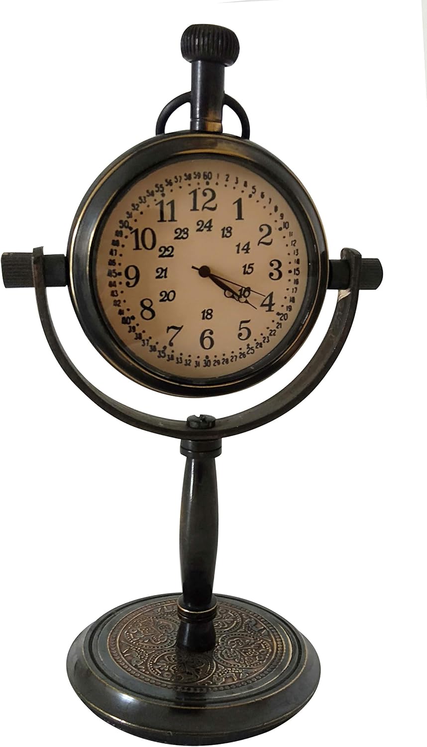 collectiblesBuy Reloj de mesa vintage antiguo de latón hecho a mano con base retro para oficina en casa, escritorio y estantería, reloj analógico