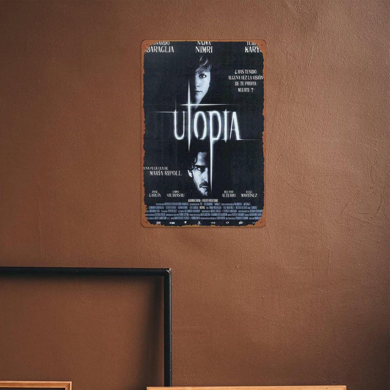 Utopía – Cartel de metal divertido vintage negro para decoración de pared, sala de estar, baño, cocina, póster decorativo de 8 x 12 pulgadas
