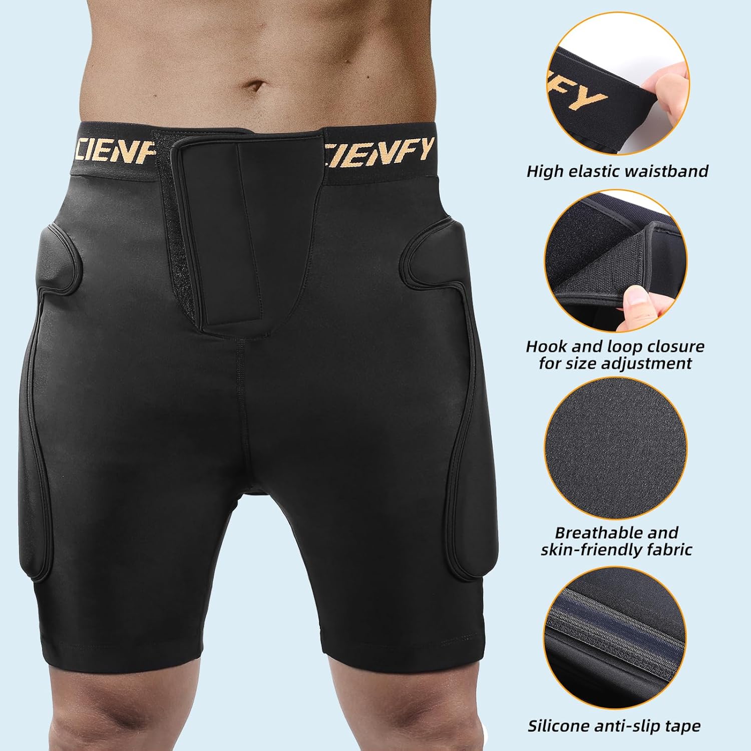 Cienfy Pantalones cortos acolchados de protección de cadera 3D EVA almohadilla de coxis de impacto para esquí, patinaje, snowboard, patinaje