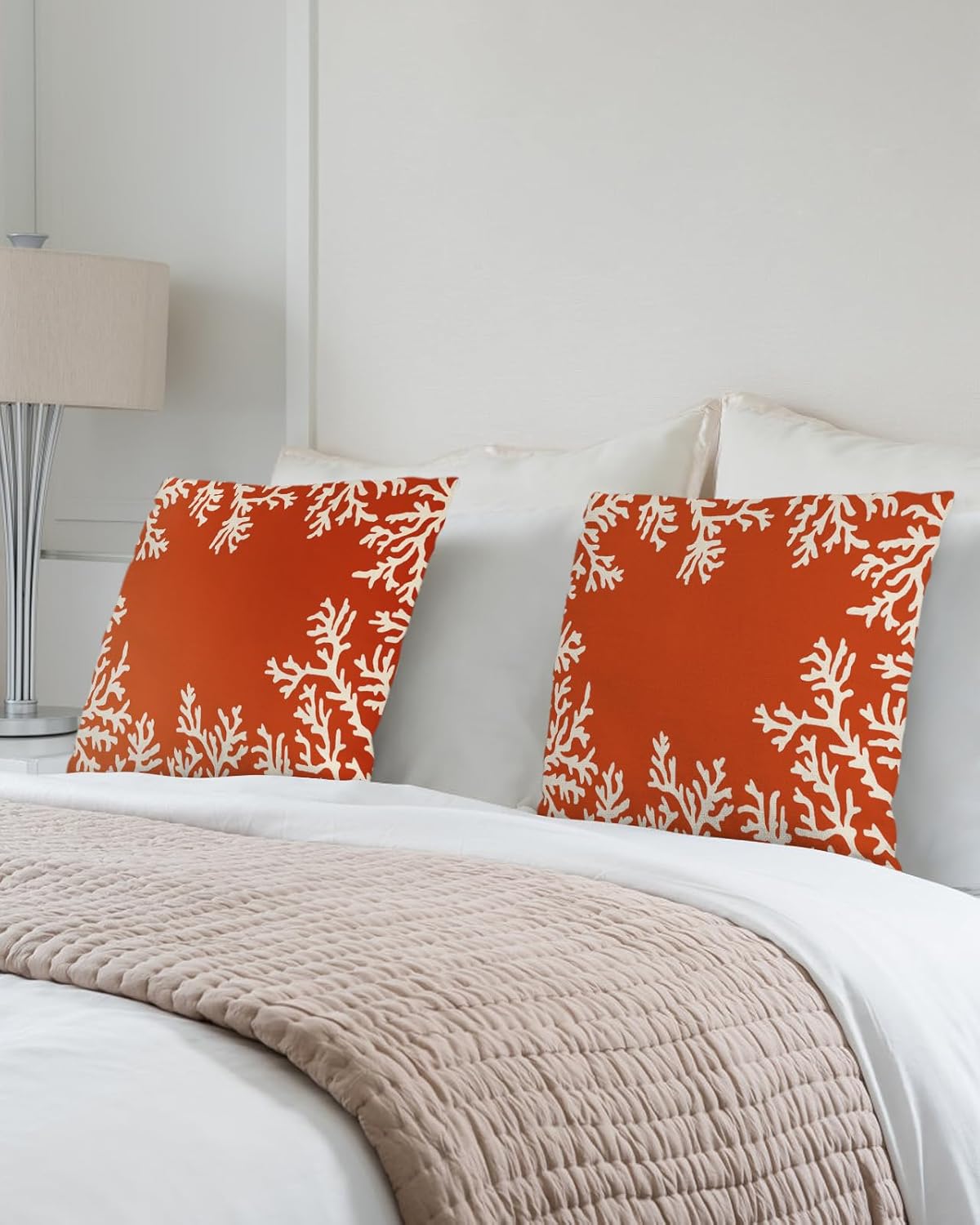 Cotton Throw Pillow Covers Reversible Set of 2, Coral Ocean Orange Soft Couch Pillow Covers for Sofa Bedroom Living Room 18 x 18 Inch Decorative