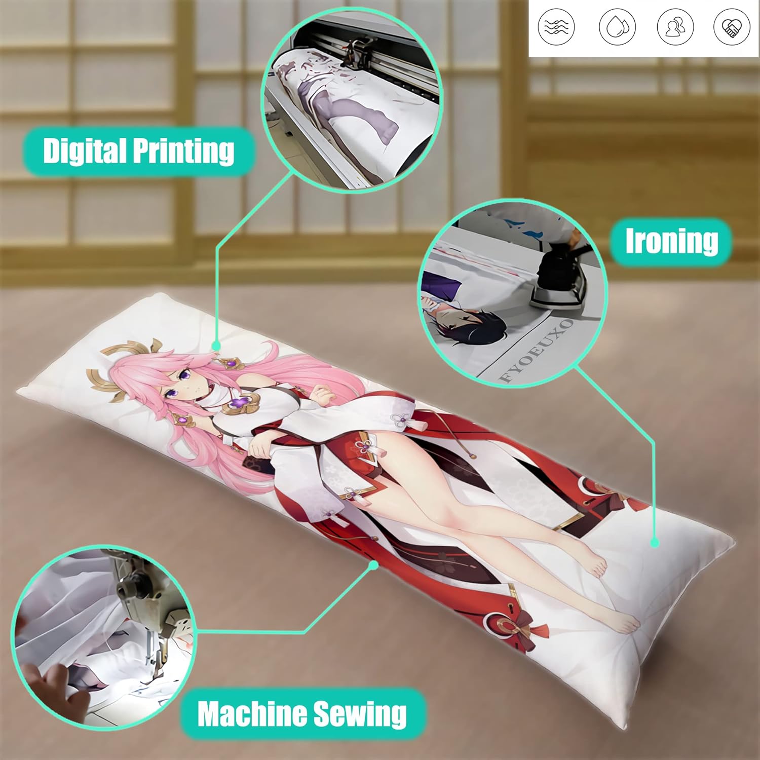 Anime Game Genshin Impact Girl Yae Miko – Funda de almohada corporal para abrazar, doble cara impresa de 59 x 19 pulgadas, funda de almohada
