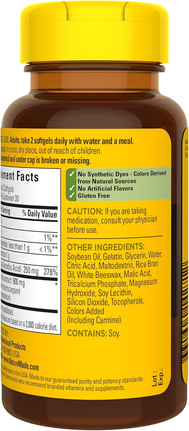 Nature Made Arándano con vitamina C, suplemento dietético para apoyo inmunológico y antioxidante, 60 cápsulas blandas, suministro para 30 días