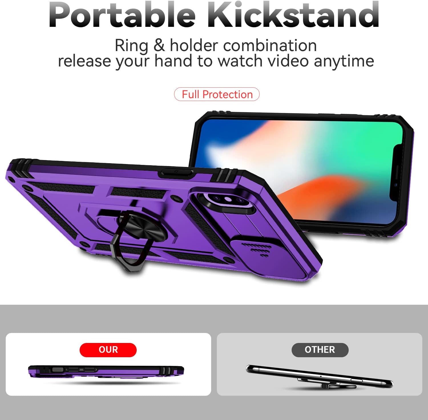 Funda para iPhone XS Max con cubierta para lente de cámara, protector de pantalla HD, doble capa de protección contra caídas de grado militar,