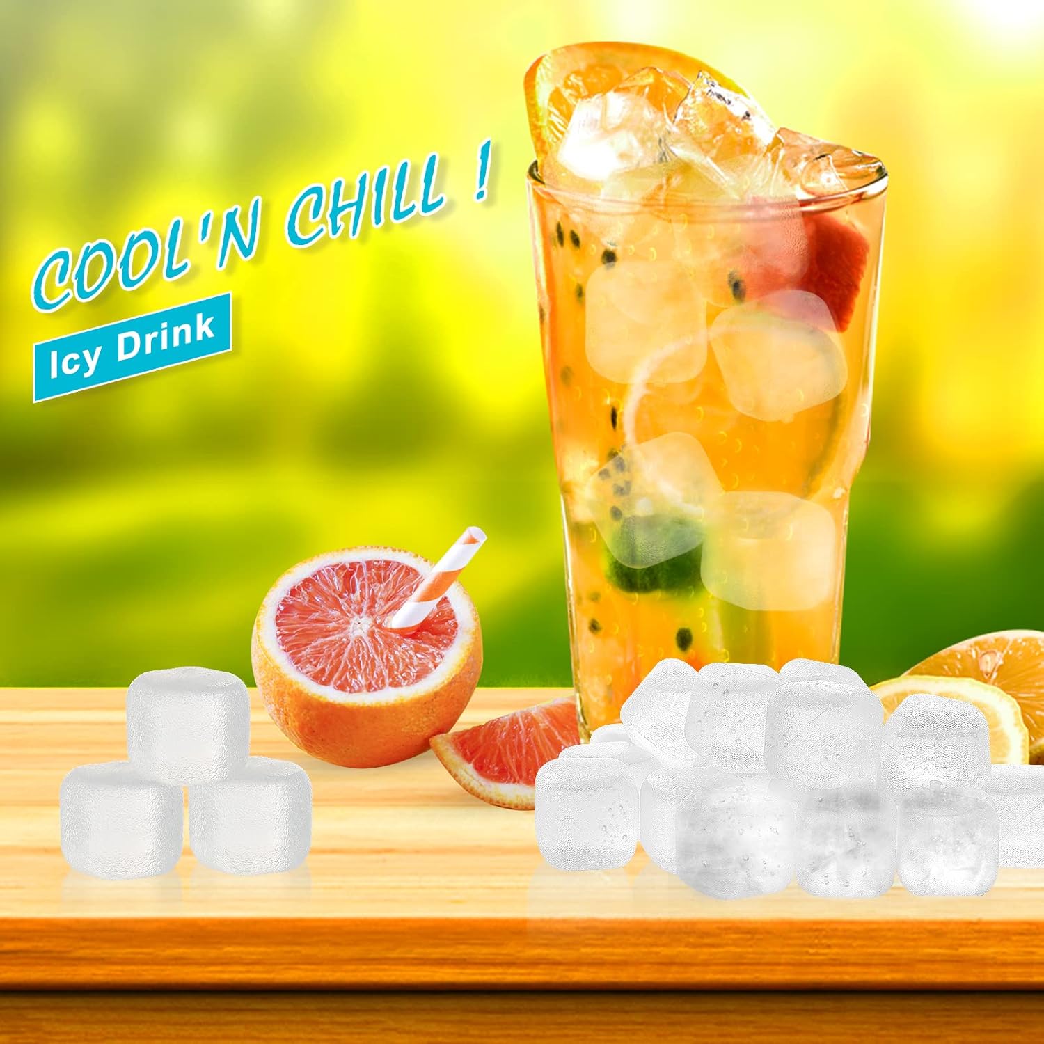 Cubos de hielo reutilizables para bebidas, paquete de 50 cubos de hielo de plástico recongelables sin BPA, bebidas frías sin diluir, cubos de hielo
