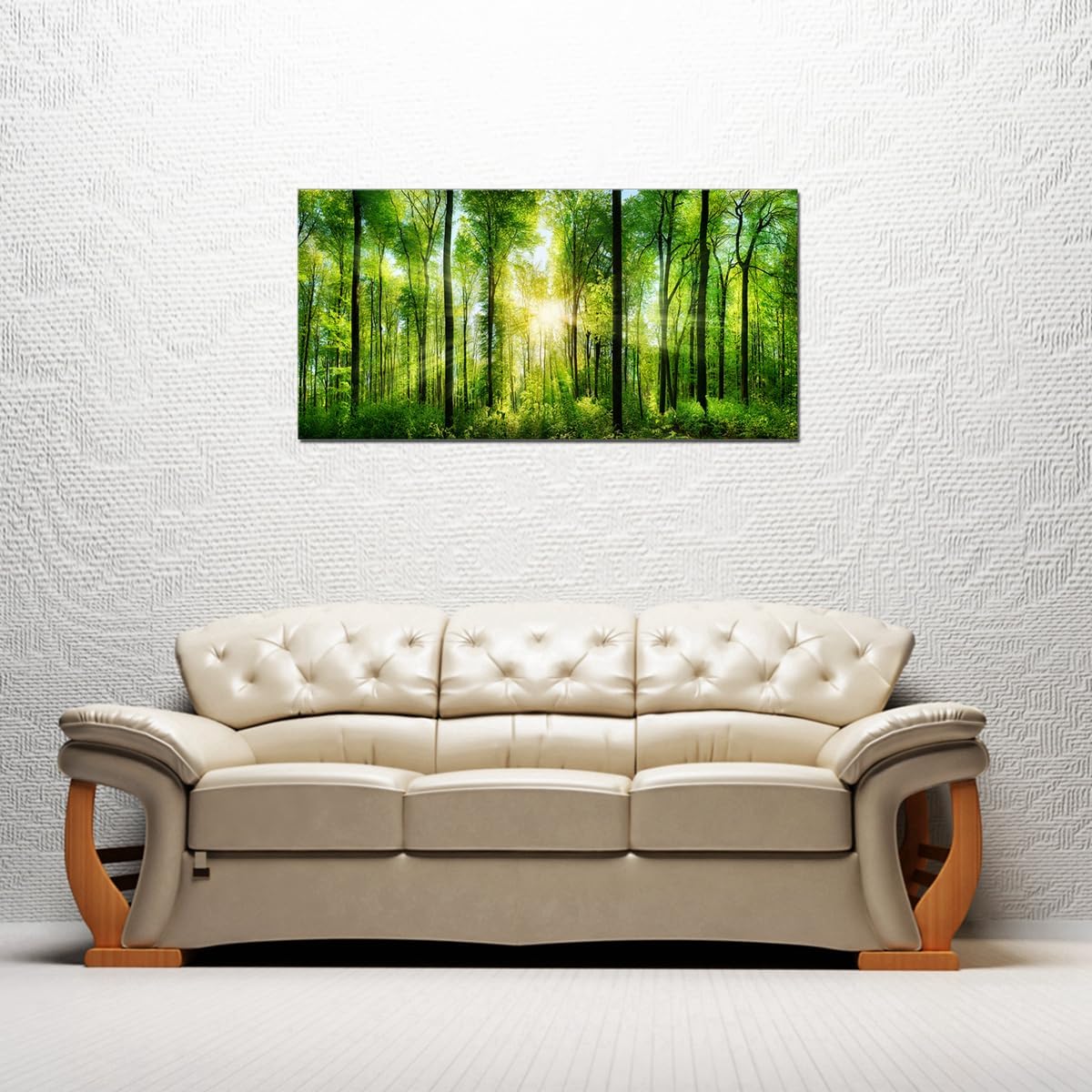 Lienzo impreso para pared, decoración del hogar, amanecer por la mañana, árboles verdes, paisaje, sol sobre bosque, imagen realismo, rústico,