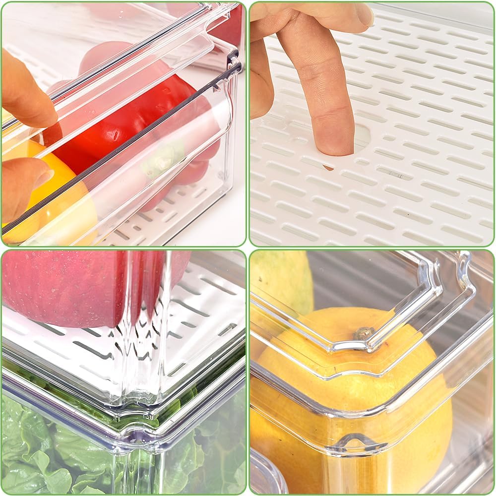 Contenedores organizadores apilables para refrigerador con tapas, organizadores y contenedores de almacenamiento, contenedores de plástico sin BPA