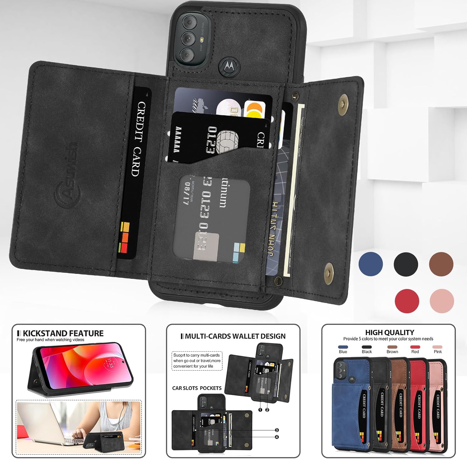 Asuwish Funda para teléfono Motorola Moto G Power 2022MotoG Play 2023G Pure 2021 con protector de pantalla de vidrio templado y soporte para tarjeta