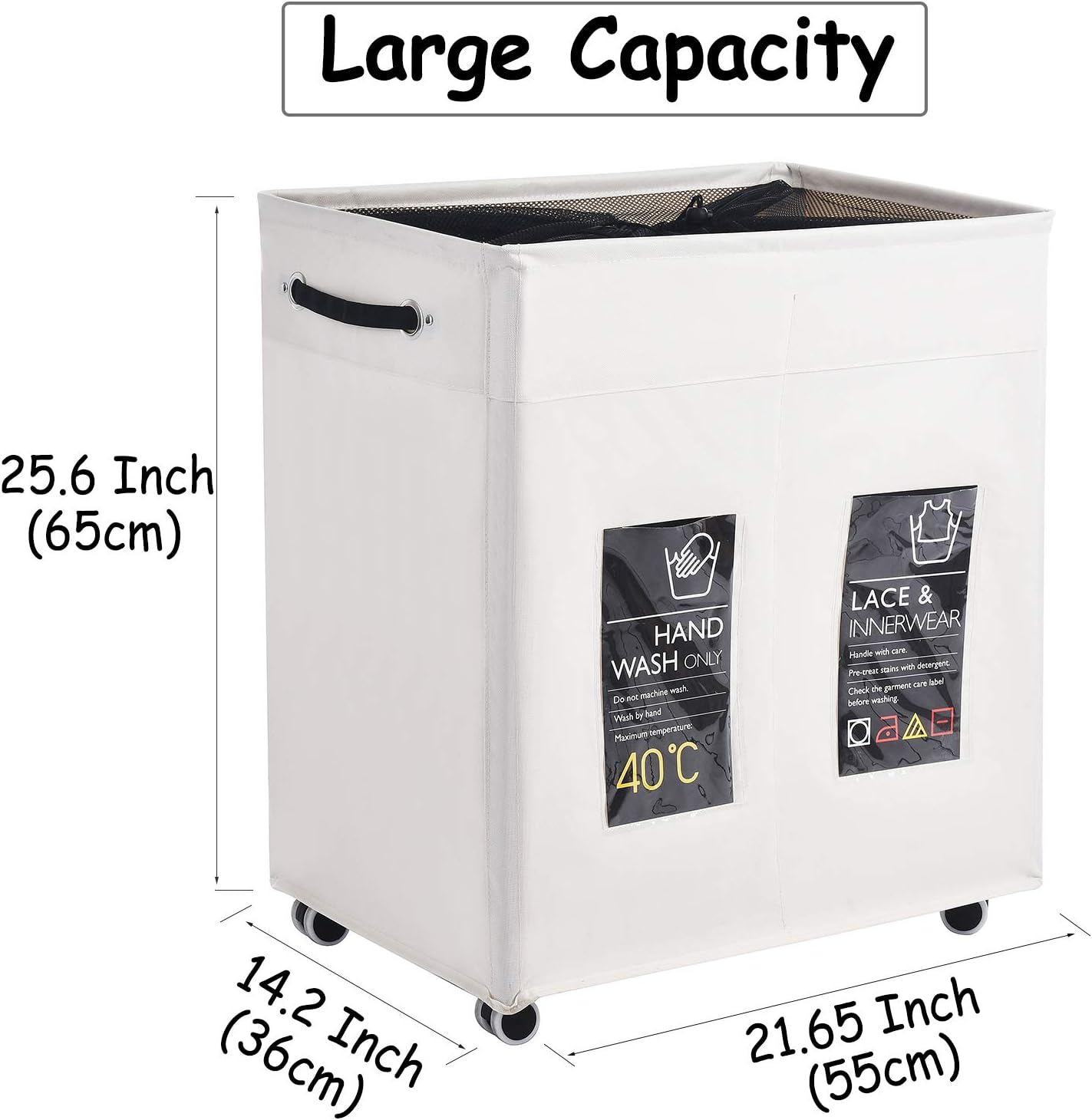 Haundry – Cesta grande plegable para ropa sucia con ruedas, impermeable, capacidad de 22.66 galones (85.8 litros), cesta de almacenamiento