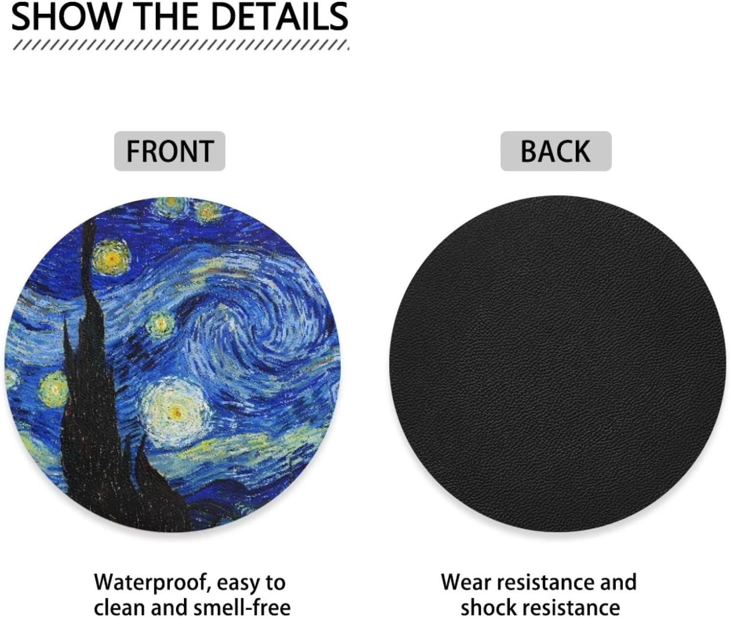 Paquete de 2 posavasos universales para vehículos con Van Gogh Starry Night impermeable, antideslizante, extraíble, portavasos para auto, camioneta,