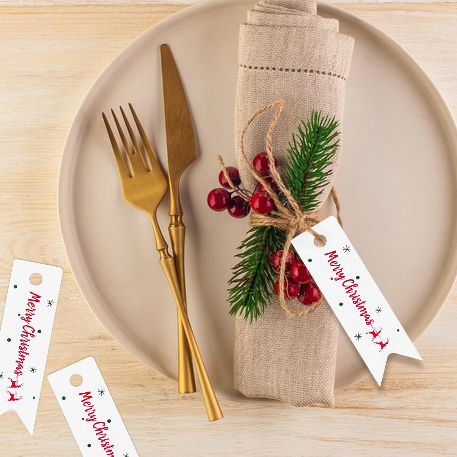 Pequeñas etiquetas de regalo de Navidad, 100 etiquetas de regalo de Navidad con cuerda, mini etiquetas de regalo de papel blanco para regalos de