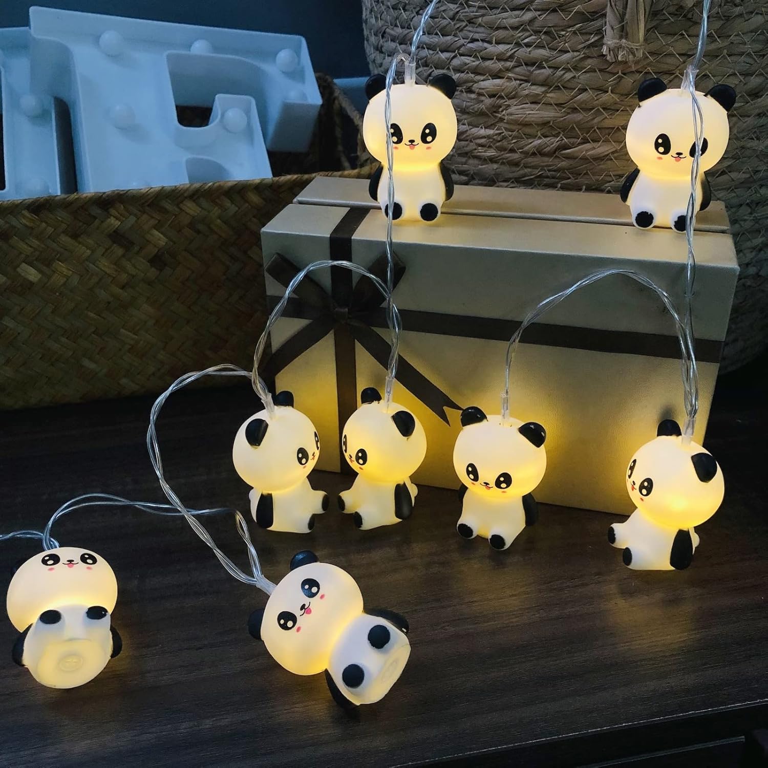 Luces nocturnas de panda de 9.8 pies, 20 luces LED en forma de panda, luces de hadas de animales para niños, dormitorio, hogar, fiesta de Pascua,
