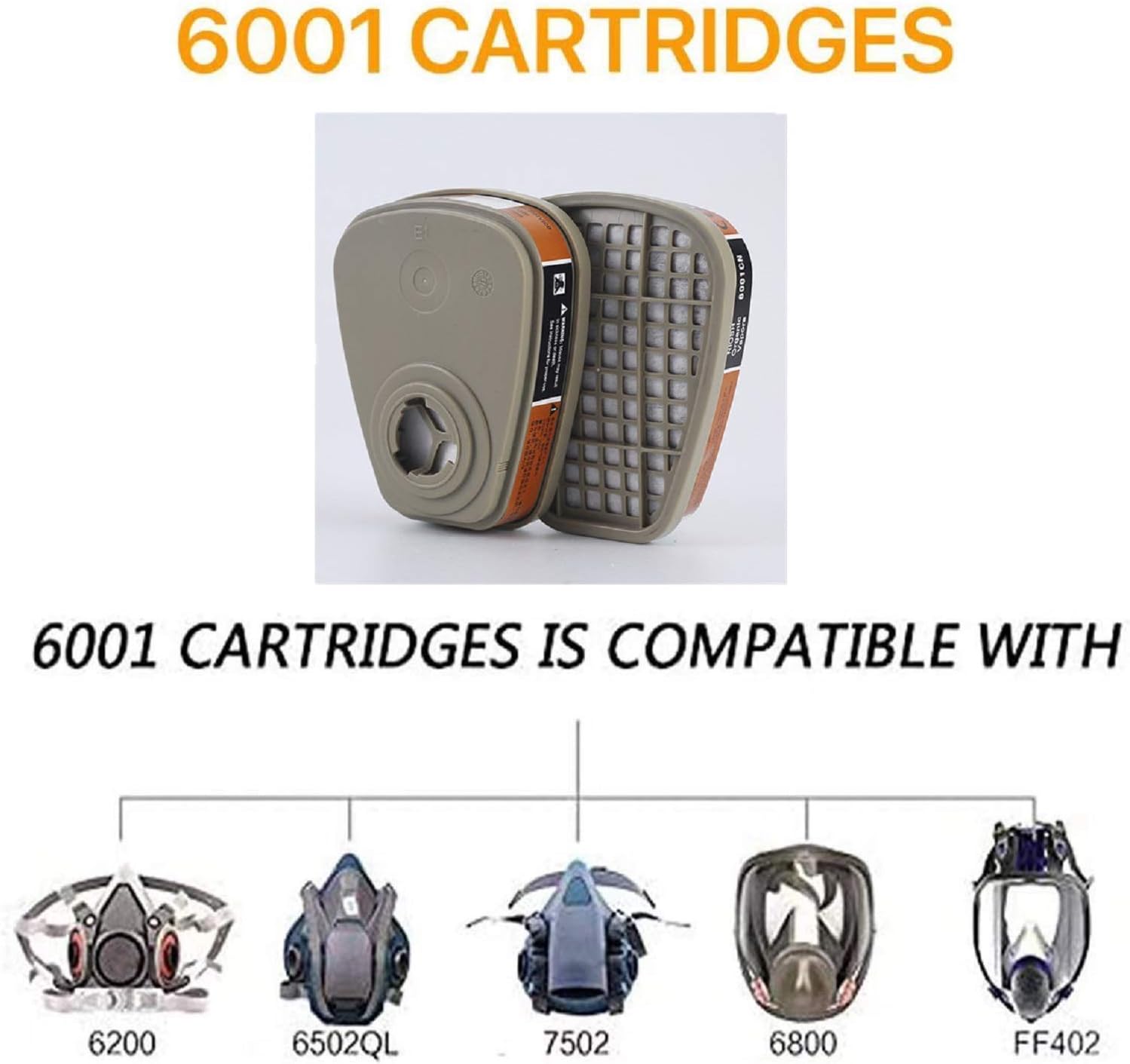 6001 Cartuchos de filtro para respirador, a prueba de polvo, vapor orgánico, polen y cartuchos químicos, compatibles con 6200, 6800, 7502, FF402