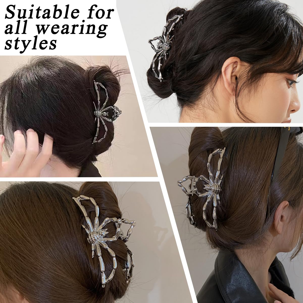 Pinza para el pelo de araña, pinza de metal negro para cabello fino y grueso, antideslizante, pinzas de agarre para el cabello de Halloween,