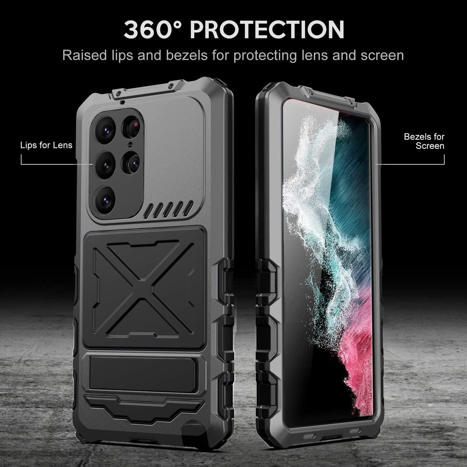 Simicoo Funda de silicona resistente para Samsung S23 Ultra Metal Bumper Militar Resistente Armor Defender Samsung S23 Ultra Funda de metal con