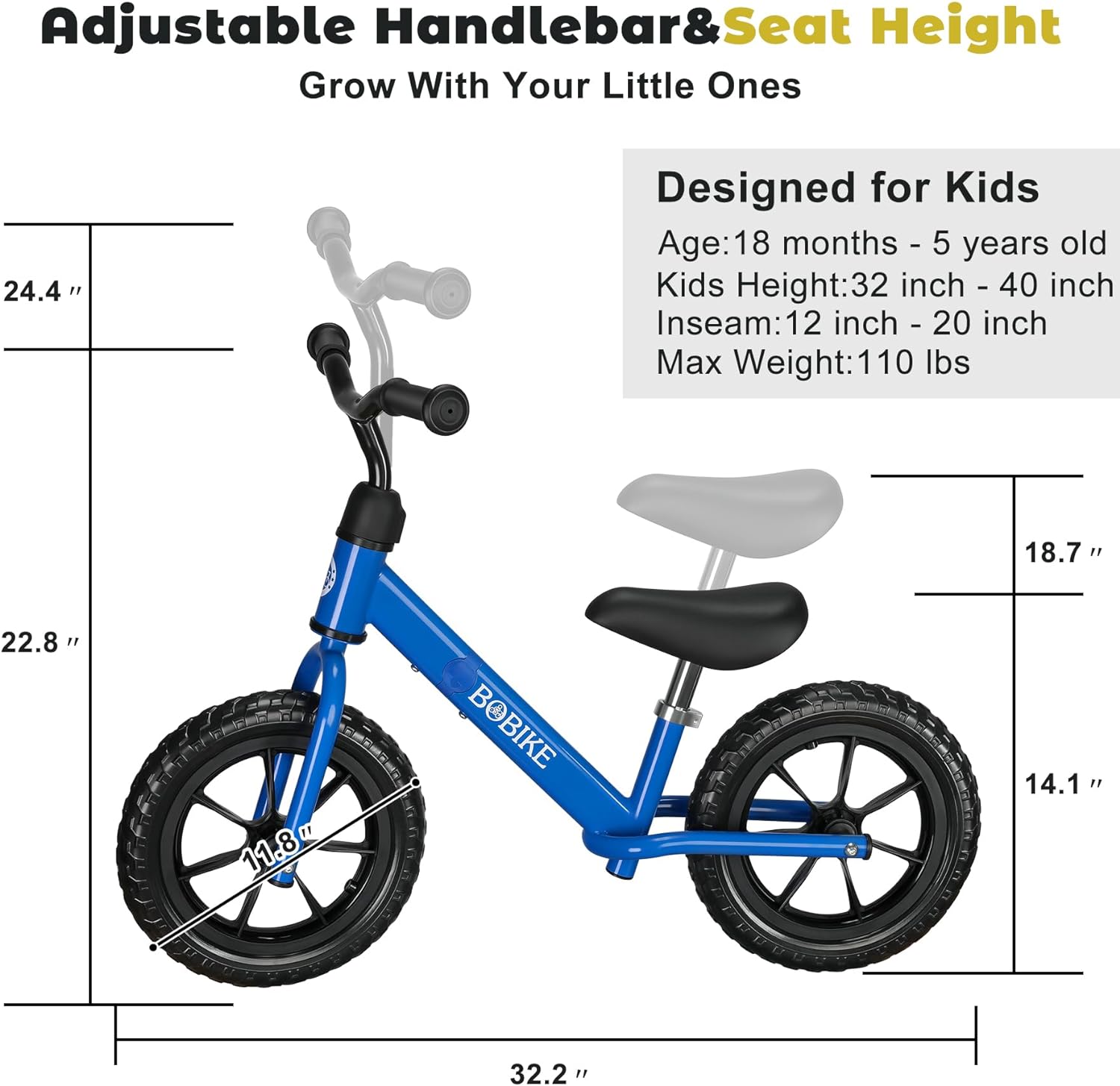 Bicicleta de equilibrio para niños de 2 a 5 años, asiento ajustable y manillar sin pedal, bicicleta de entrenamiento sin pedales, el mejor regalo