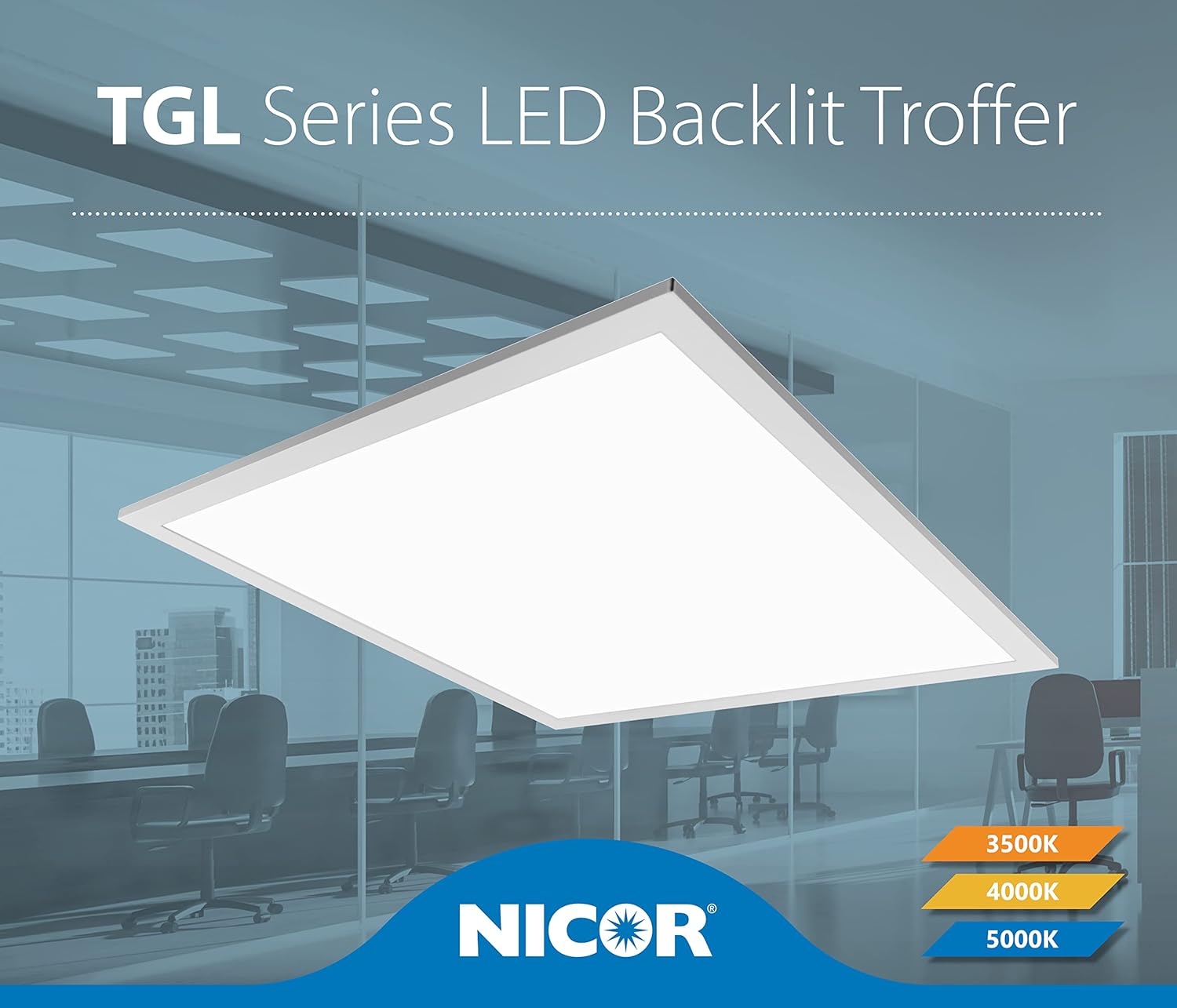 NICOR Lighting TGL122U35-4PK TGL Troffer, 2 x 2 pies, blanco