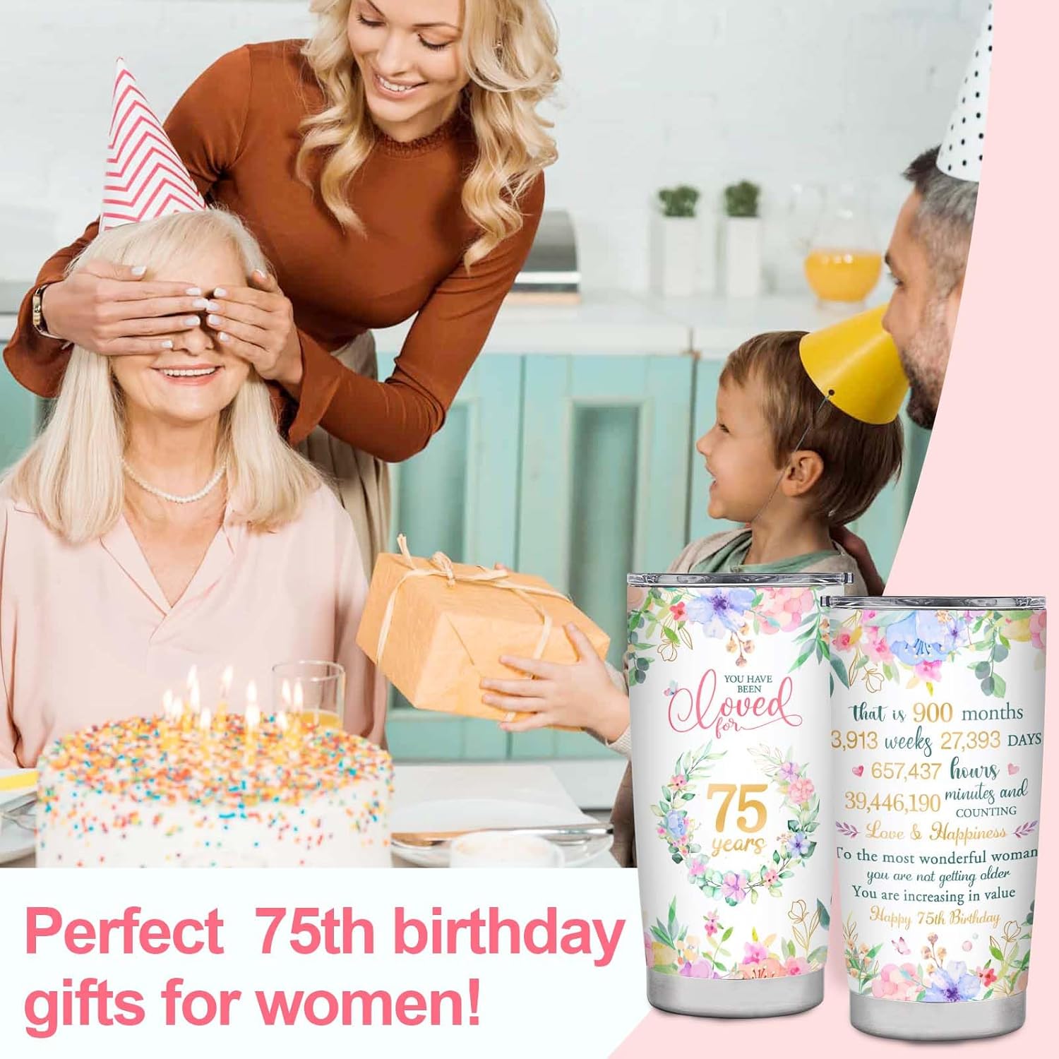 Regalos de cumpleaños 75 para mujeres, ideas de regalo de vaso de cumpleaños de 75 años, regalo de feliz cumpleaños de 75 años para mamá, abuela,