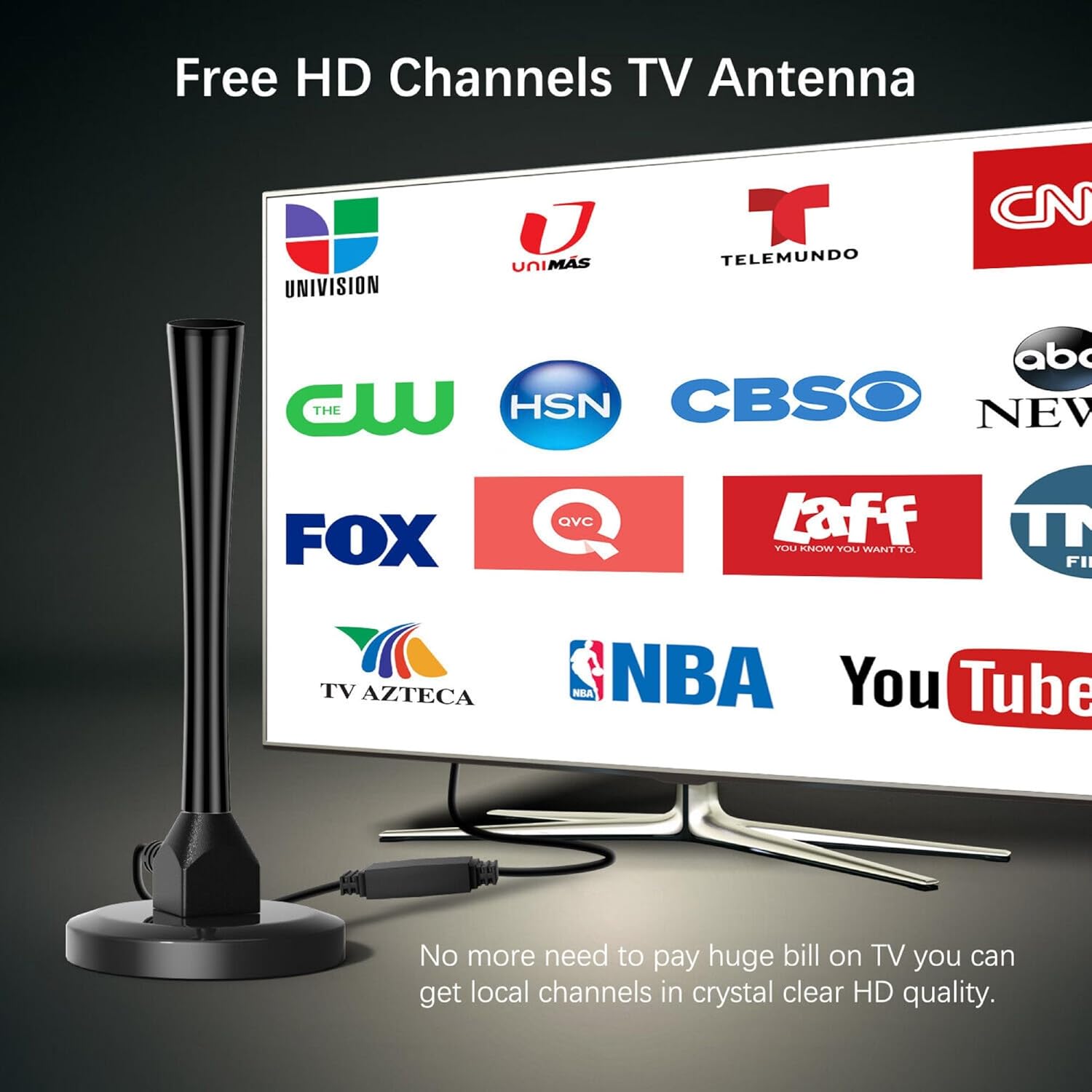 Antena de TV digital HD con base magnética, antena de TV interior para Smart TV, amplificador de rango de 300 millas, amplificador de señal,