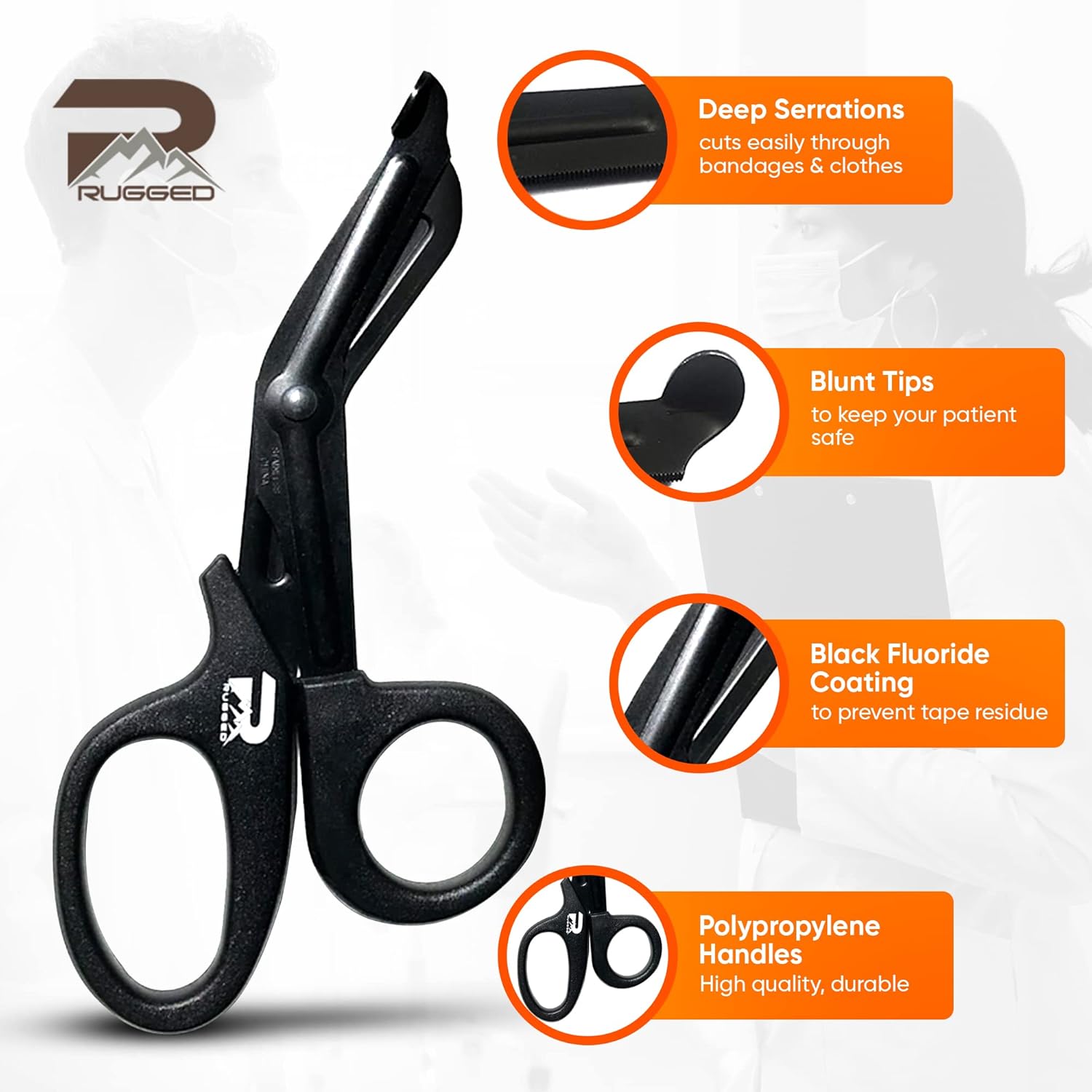 Tijeras de trauma para enfermeras y EMT, cuchillas de acero inoxidable recubiertas de teflón, tijeras resistentes para vendajes y envolturas.