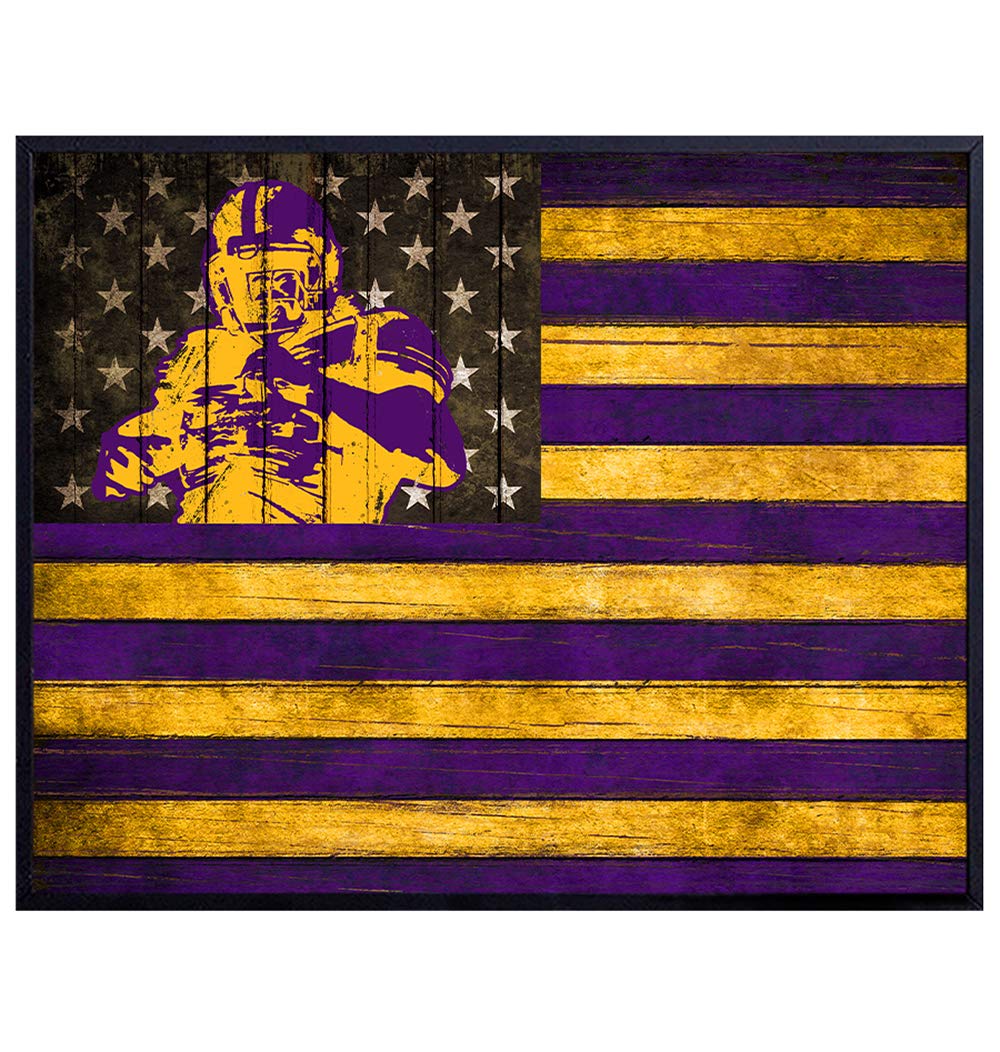 LSU Fighting Tigers Football Wall Art Print Poster – Patriotic Flag – Gift for Men, Louisiana State University Sports Fans – Home Decor for Den,