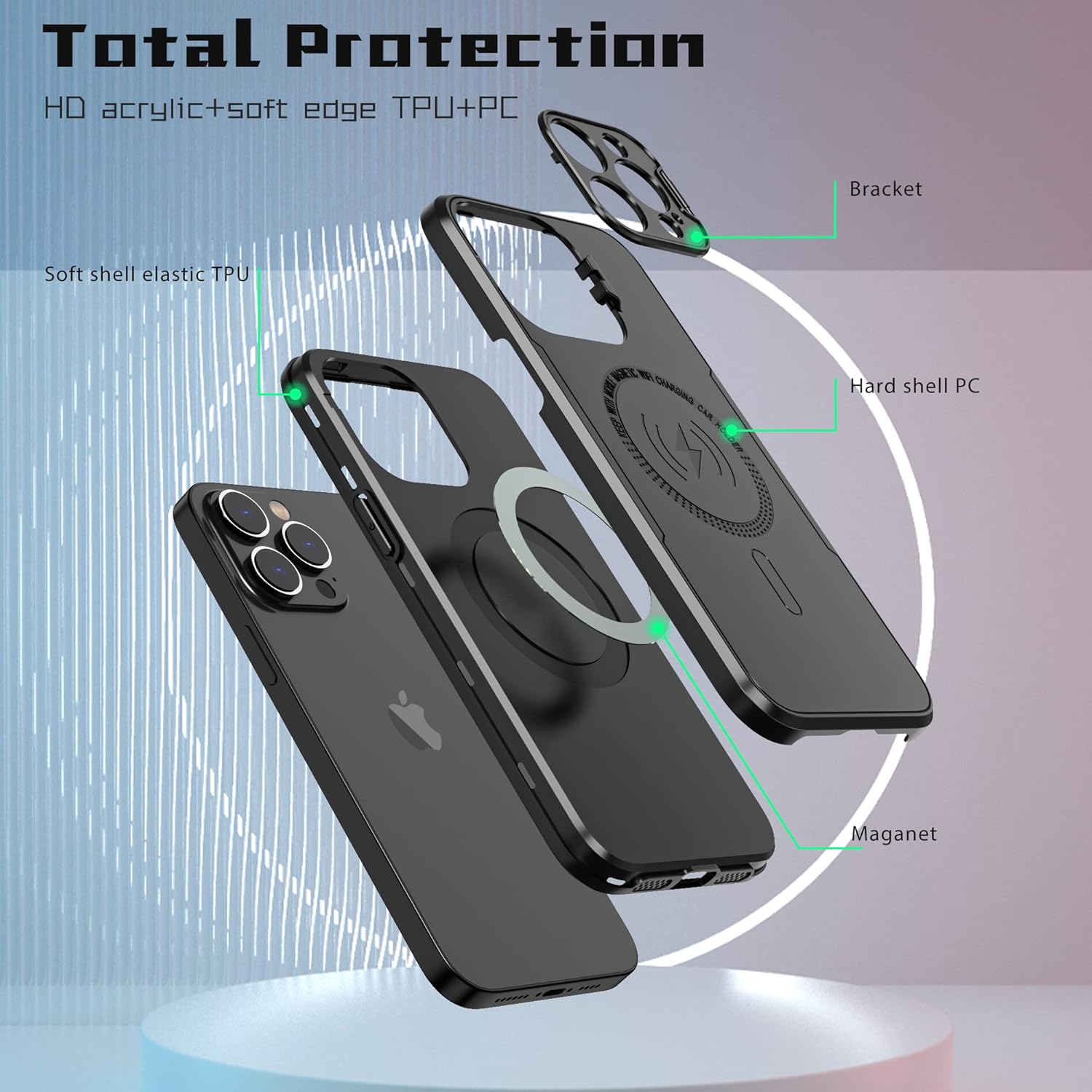 Asuwish Funda de teléfono para iPhone 13 Pro Max 2021 de 6.7 pulgadas con protector de pantalla de vidrio templado Magsafe y soporte delgado para