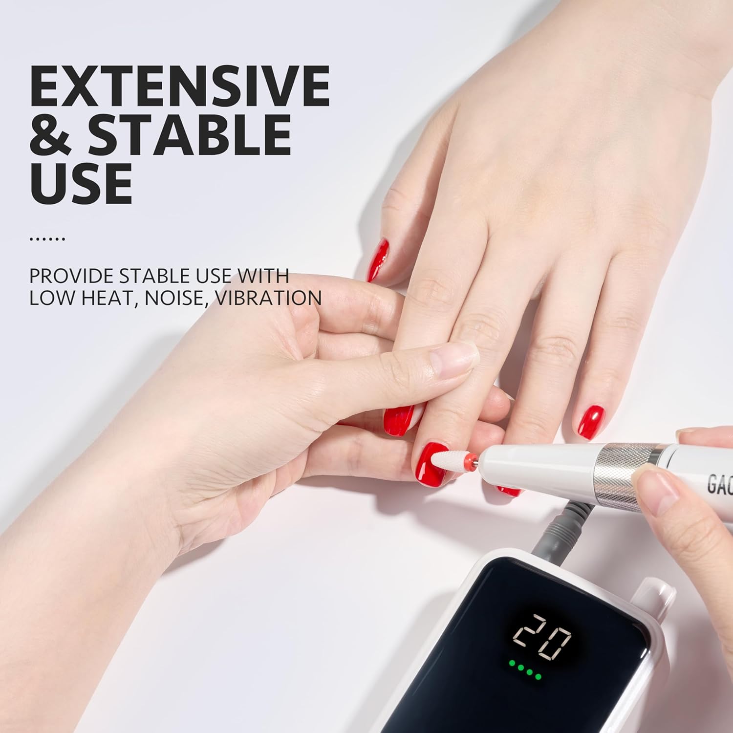 GAOY Taladro de uñas inalámbrico recargable, lima de uñas eléctrica con broca de uñas para uñas acrílicas y de gel, color blanco