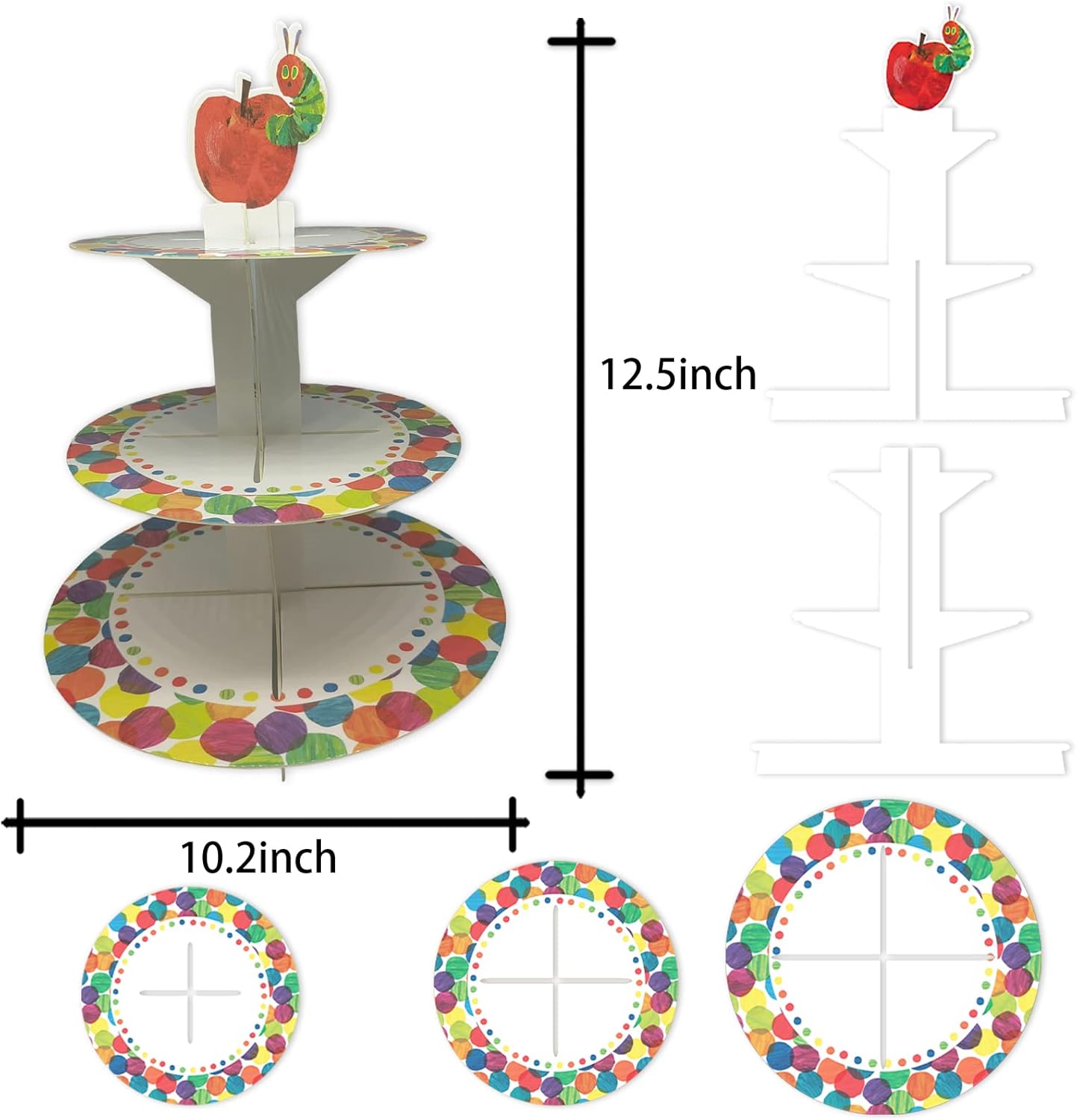 Soporte para magdalenas de oruga verde de dibujos animados muy hambrientos, postre, magdalenas, torre, exhibición de insectos, pastelería, fuente de