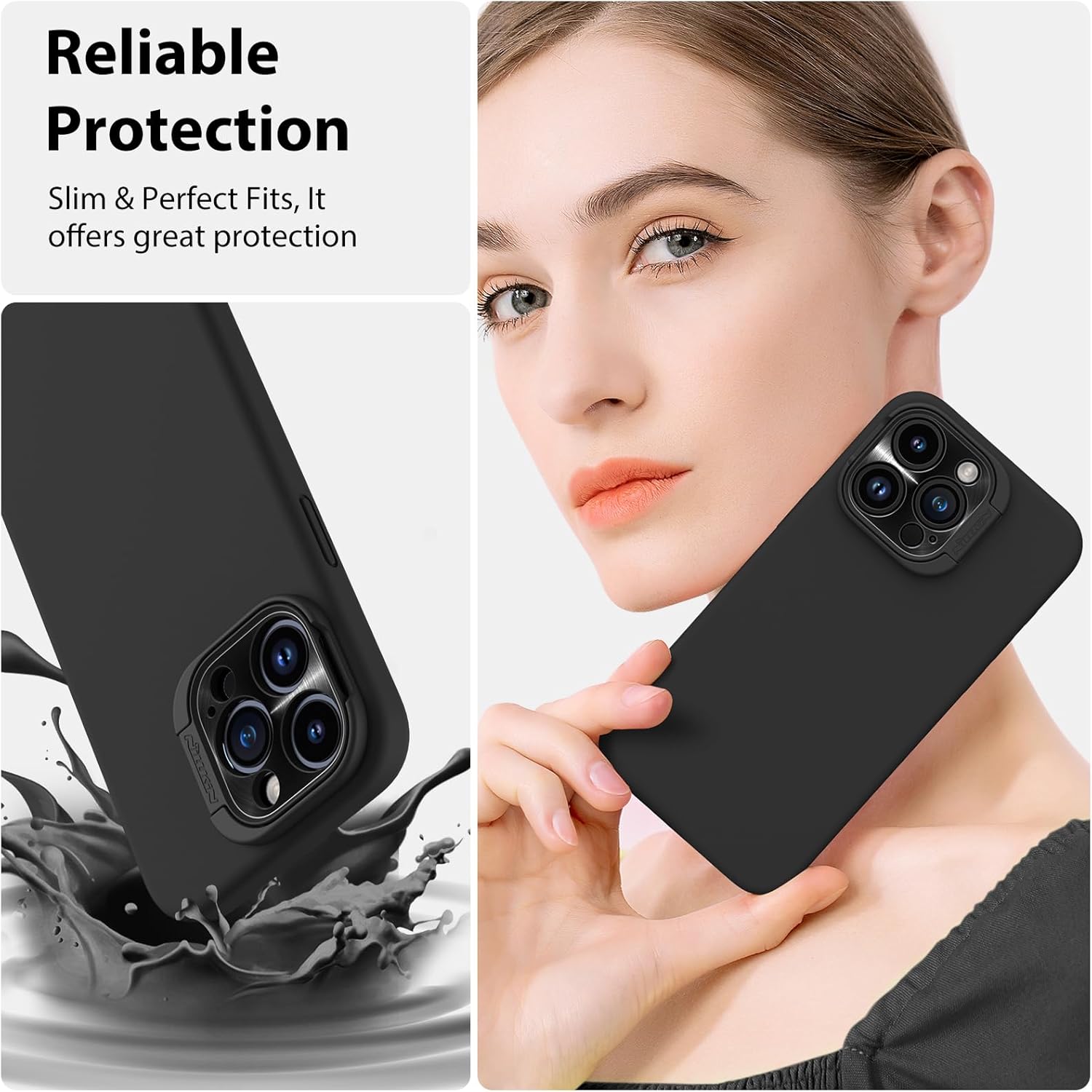 Nillkin CamShield – Funda para iPhone 15 Pro con soporte para cámara, funda de silicona líquida compatible con MagSafe, funda magnética sedosa para