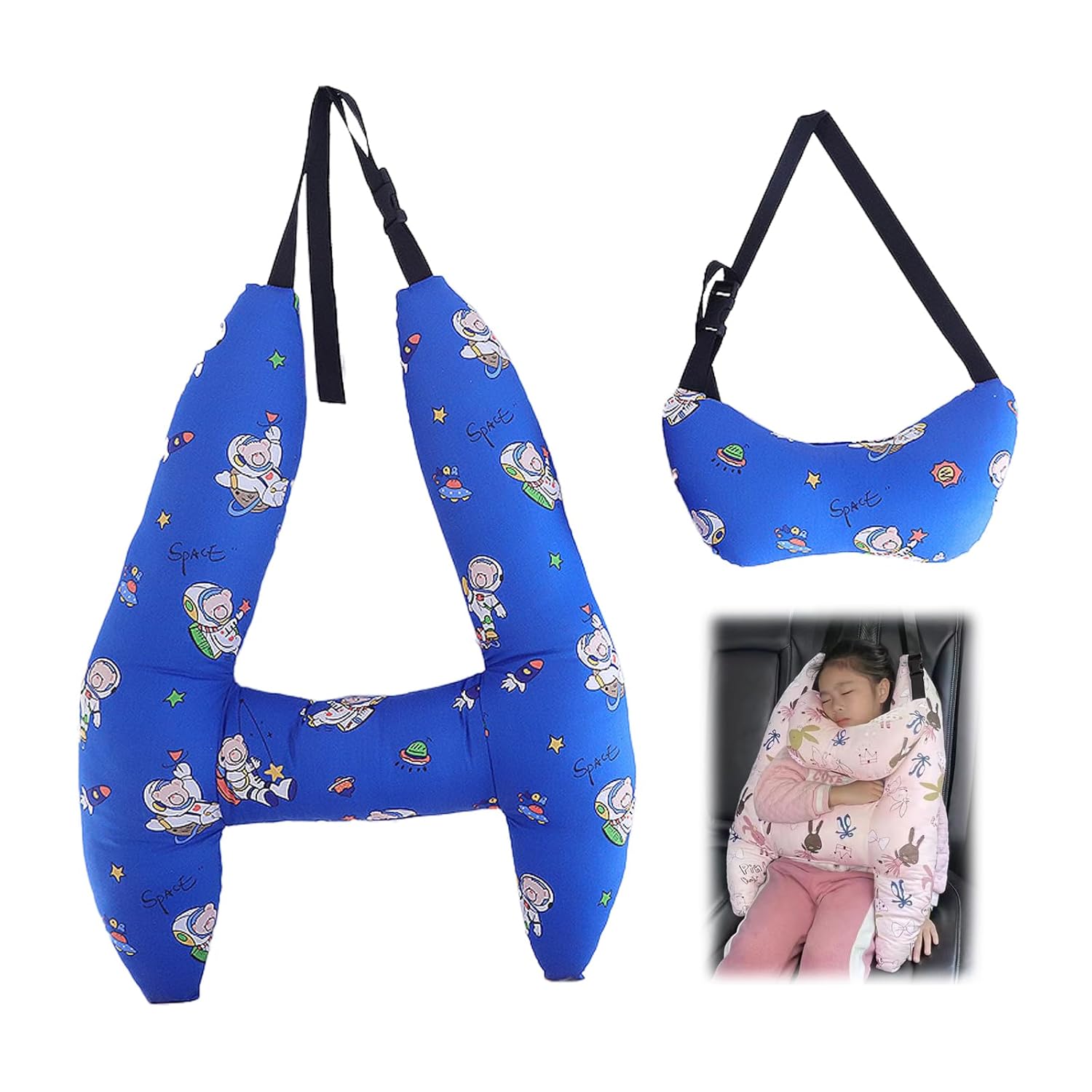 Soporte de cabeza de coche en forma de H para niños, almohadas de viaje para niños, almohada de asiento de automóvil para la cabeza y el cuerpo,
