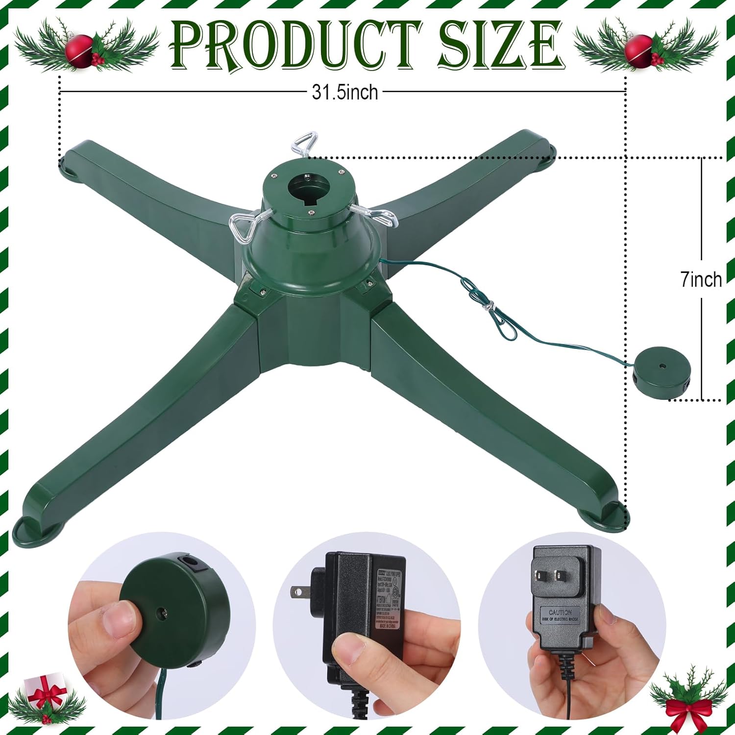Xuhal Soporte giratorio para árbol de Navidad de 360 grados, soporte giratorio para árbol de Navidad, base de árbol de Navidad verde con adaptador