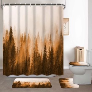 Lnond Juego de baño naranja de 4 piezas con cortina de ducha y alfombras, juegos de cortinas de ducha de baño con tapetes y accesorios, juegos de Lnond Juego de baño naranja de 4 piezas con cortina de ducha y alfombras, juegos de cortinas de ducha de baño con tapetes y accesorios, juegos de