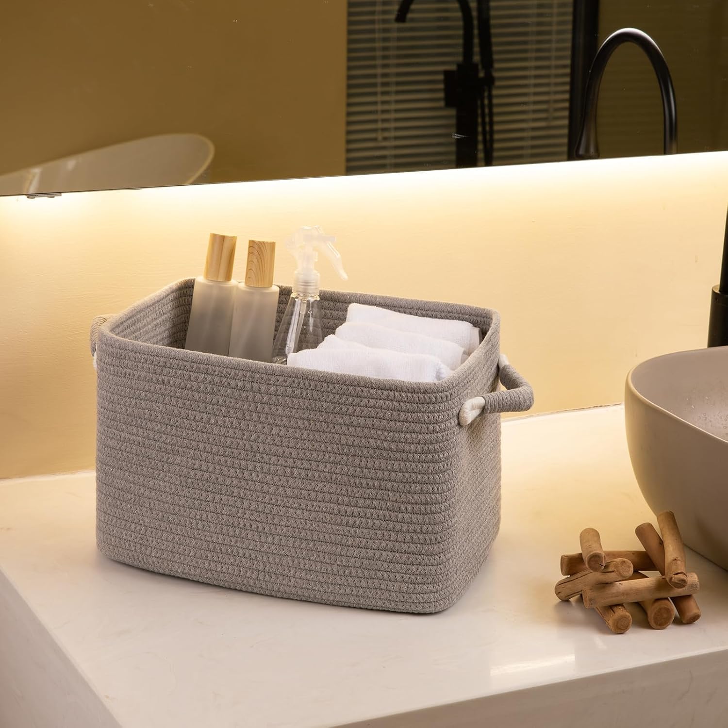 OIAHOMY Cesta de almacenamiento, cestas tejidas para almacenamiento, cesta de juguetes, contenedores de almacenamiento decorativos, canasta de